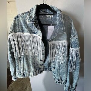Jean jacket with white fringe new